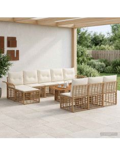 Set Divano da Giardino 11 pz Naturale e Bianco Crema polyrattan