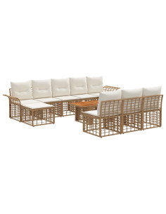 Set Divano da Giardino 11 pz Naturale e Bianco Crema polyrattan 2
