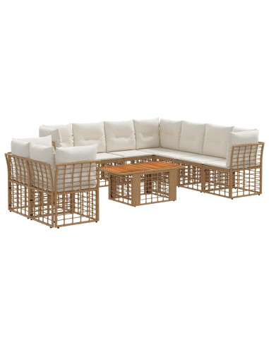 Set Divano da Giardino 10 pz Naturale e Bianco Crema polyrattan
