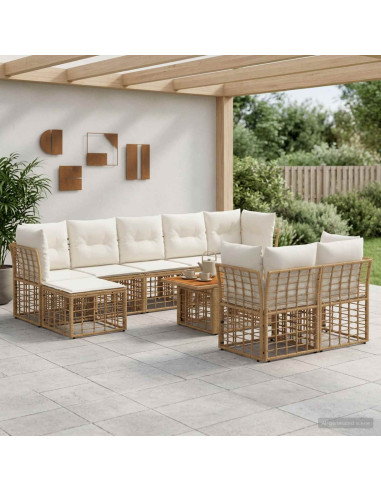Set Divano da Giardino 10 pz Naturale e Bianco Crema polyrattan