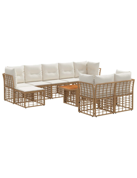 Set Divano da Giardino 10 pz Naturale e Bianco Crema polyrattan