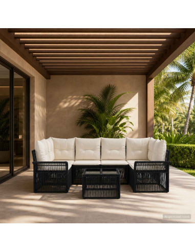 Set Divano da Giardino 7 pz Nero polyrattan