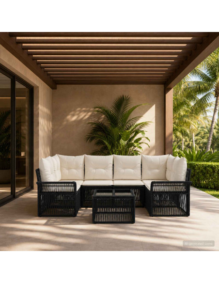 Set Divano da Giardino 7 pz Nero polyrattan