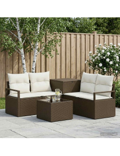 Set di divani 6 pz Marrone e Bianco Crema