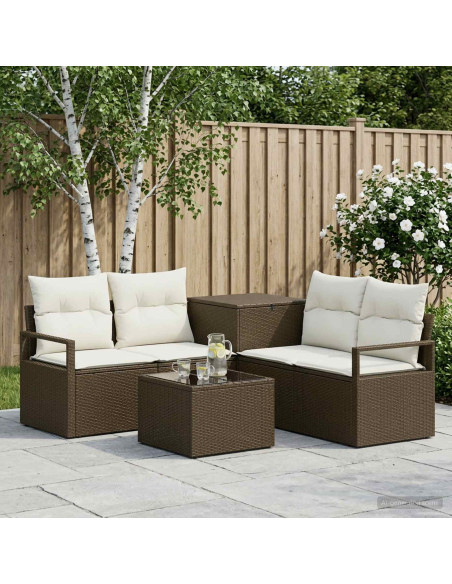 Set di divani 6 pz Marrone e Bianco Crema