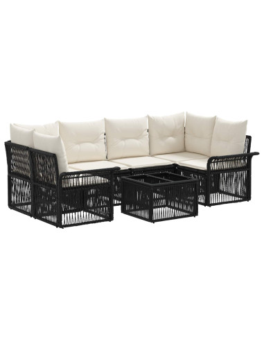 Set Divano da Giardino 7 pz Nero polyrattan