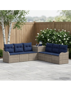 Set di divani 7 pz Grigio e Blu Navy Rattan sintetico e Acciaio