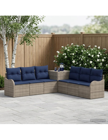 Set di divani 7 pz Grigio e Blu Navy Rattan sintetico e Acciaio
