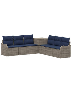 Set di divani 7 pz Grigio e Blu Navy Rattan sintetico e Acciaio 2