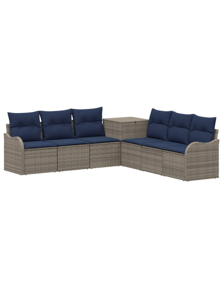 Set di divani 7 pz Grigio e Blu Navy Rattan sintetico e Acciaio