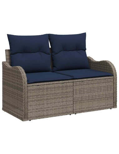 Set di divani 7 pz Grigio e Blu Navy Rattan sintetico e Acciaio