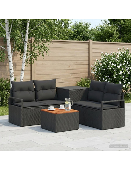 Set di divani 6 pz Nero Rattan sintetico e Acciaio