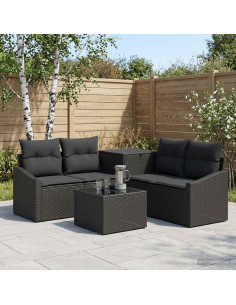 Set di divani 6 pz Nero Rattan sintetico e Acciaio