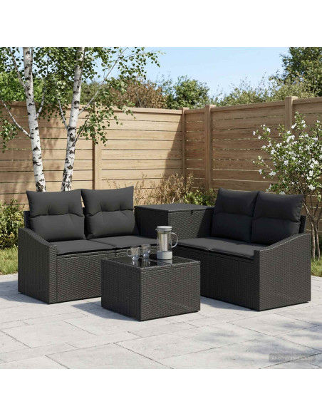 Set di divani 6 pz Nero Rattan sintetico e Acciaio