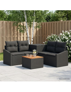 Set di divani 6 pz Nero Rattan sintetico e Acciaio