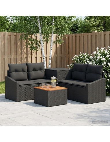 Set di divani 6 pz Nero Rattan sintetico e Acciaio