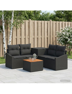 Set di divani 6 pz Nero Rattan sintetico e Acciaio