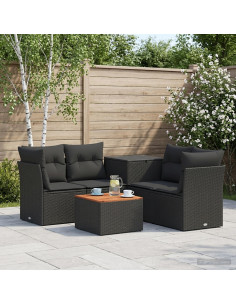 Set di divani 6 pz Nero Rattan sintetico e Acciaio