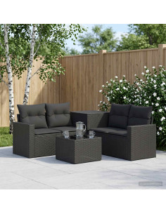 Set di divani 6 pz Nero Rattan sintetico e Acciaio