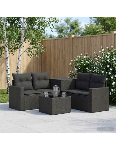 Set di divani 6 pz Nero Rattan sintetico e Acciaio