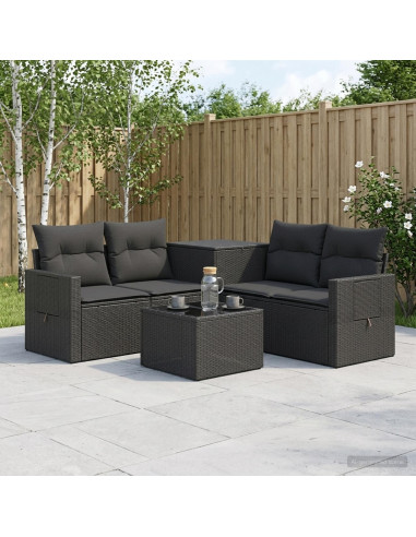 Set di divani 6 pz Nero Rattan sintetico e Acciaio
