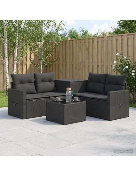 Set di divani 6 pz Nero Rattan sintetico e Acciaio