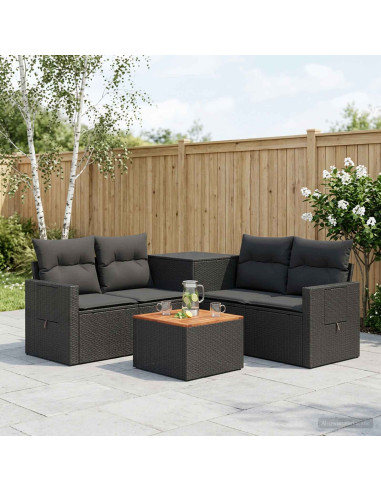 Set di divani 6 pz Nero Rattan sintetico e Acciaio