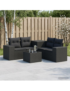 Set di divani 6 pz Nero Rattan sintetico e Acciaio