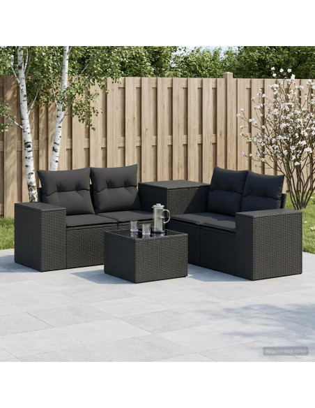 Set di divani 6 pz Nero Rattan sintetico e Acciaio