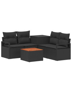 Set di divani 6 pz Nero Rattan sintetico e Acciaio 2