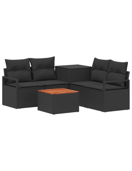 Set di divani 6 pz Nero Rattan sintetico e Acciaio