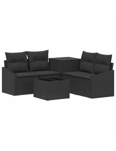 Set di divani 6 pz Nero Rattan sintetico e Acciaio 2