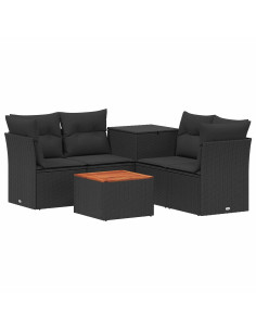 Set di divani 6 pz Nero Rattan sintetico e Acciaio 2