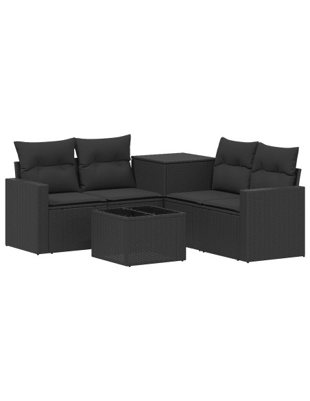 Set di divani 6 pz Nero Rattan sintetico e Acciaio