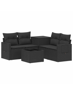 Set di divani 6 pz Nero Rattan sintetico e Acciaio 2