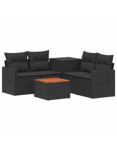Set di divani 6 pz Nero Rattan sintetico e Acciaio 2