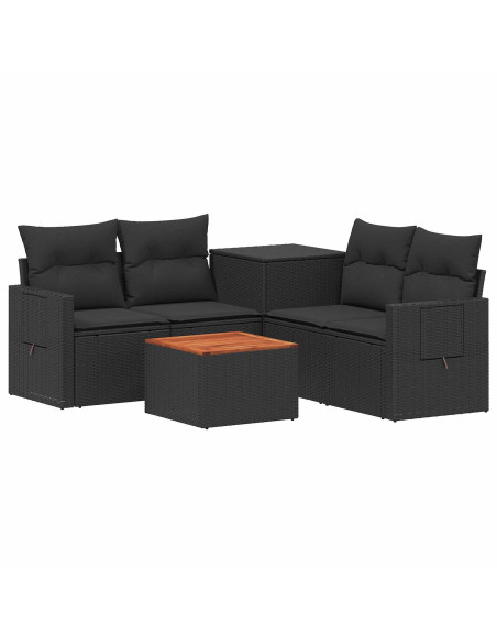 Set di divani 6 pz Nero Rattan sintetico e Acciaio
