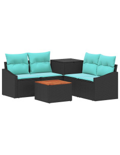 Set di divani 6 pz Nero e Blu Rattan sintetico e Acciaio 2