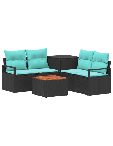 Set di divani 6 pz Nero e Blu Rattan sintetico e Acciaio