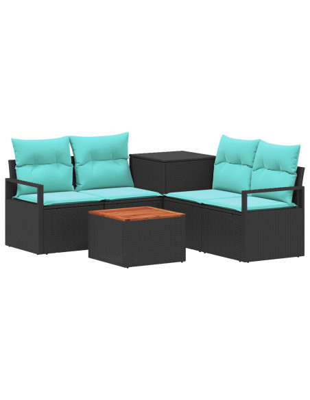 Set di divani 6 pz Nero e Blu Rattan sintetico e Acciaio