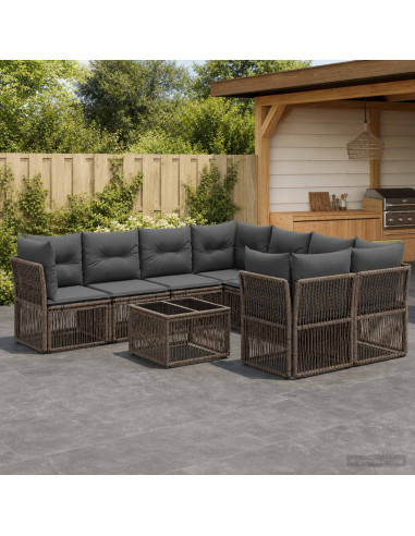 Set Divano da Giardino 9 pz Grigio polyrattan