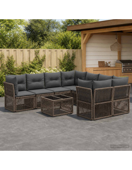 Set Divano da Giardino 9 pz Grigio polyrattan