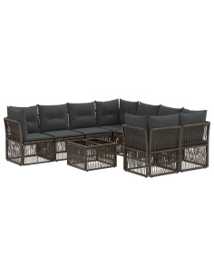 Set Divano da Giardino 9 pz Grigio polyrattan 2