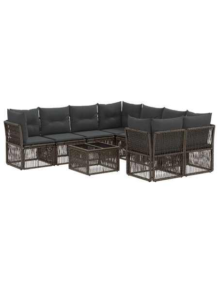 Set Divano da Giardino 9 pz Grigio polyrattan