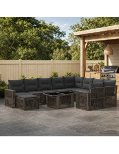 Set Divano da Giardino 11 pz Grigio e Grigio Scuro polyrattan