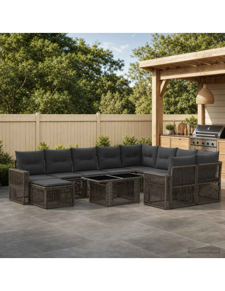 Set Divano da Giardino 11 pz Grigio e Grigio Scuro polyrattan