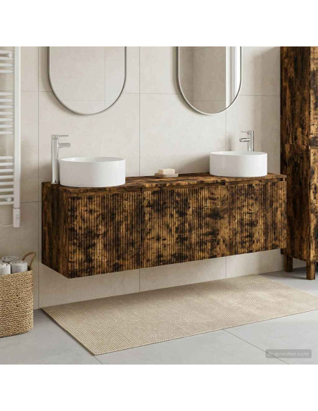 Set di Armadi da Bagno 3 pz Rovere Fumo 49,5 x 44,5 x 65,5 cm