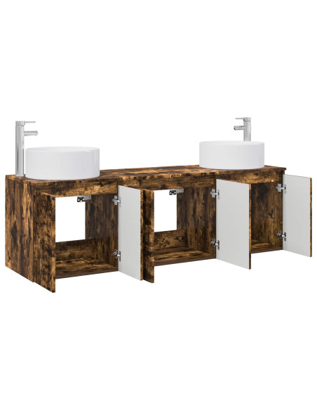Set di Armadi da Bagno 3 pz Rovere Fumo 49,5 x 44,5 x 65,5 cm