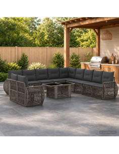 Set Divano da Giardino 12 pz Grigio e Grigio Scuro polyrattan