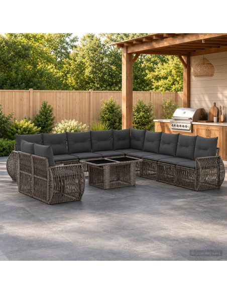 Set Divano da Giardino 12 pz Grigio e Grigio Scuro polyrattan